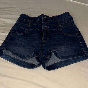 Tinseltown Dark Blue High-Rise Denim Shorts